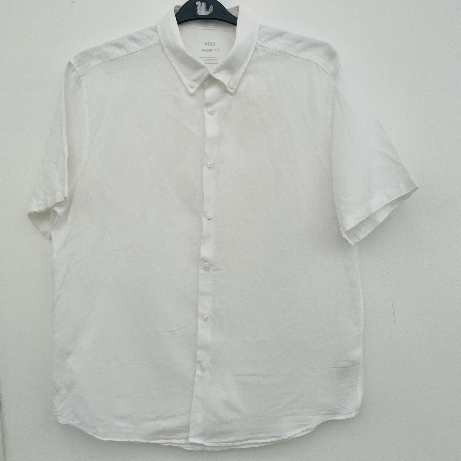 M&S Linen Blend Short Sleeve Shirt L (41-43) White