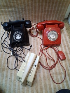 VINTAGE TELEPHONES x 3 BAKELITE DIAL PHONE / TRIM PHONE / RED DIAL PHONE