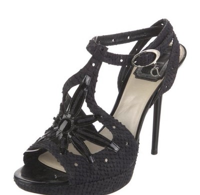 Dior Black Strappy Open Toe Stiletto Heel Leather Suede Buckle 37 US 8