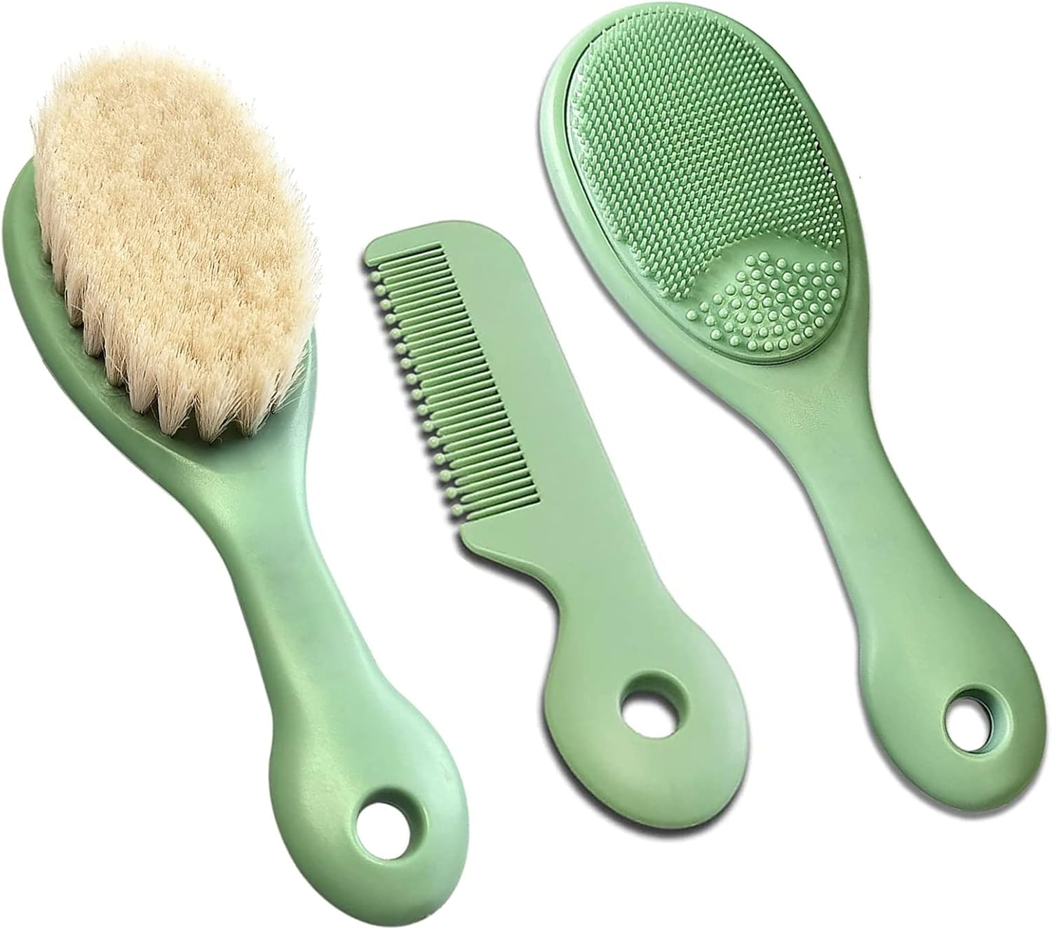 3 Piece Baby Hair Brush and Comb Set for Newborns & Toddlers- Soft Goat Bristle