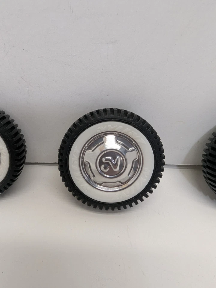 Vintage Nylint Wheels, Whitewalls and Hubcaps.  2" fine tread tires.  Set of 4 - Image 3 of 4