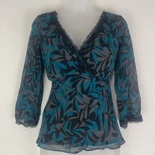 Nine West Top Womens 4 Babydoll Y2K Silk Lace Trim Fairy Grunge Sheer Blouse