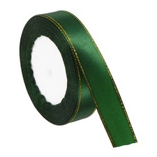 3/4 Inch x 24 Yards Double Face Satin Ribbon with Gold Edge Forest Green