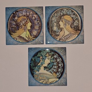 3 Art Nouveau 4.5" X 4.5" Alphonse Mucha Ceramic Decorative Backsplash Tile 