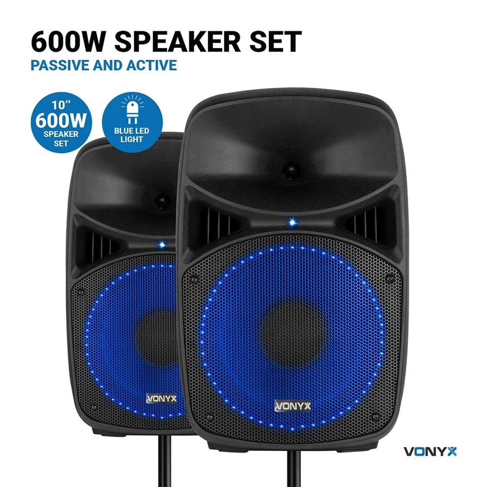 Vonyx VPS102A 10" DJ Speaker System with Stands & Wired Microphone - Great Sound - Image 2 of 4