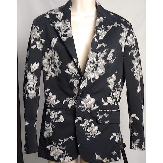 Chaqueta Blazer Para Mujer XS Negra Blanca Floral Calce Ajustado INC International Concepts Foto 2 de 4