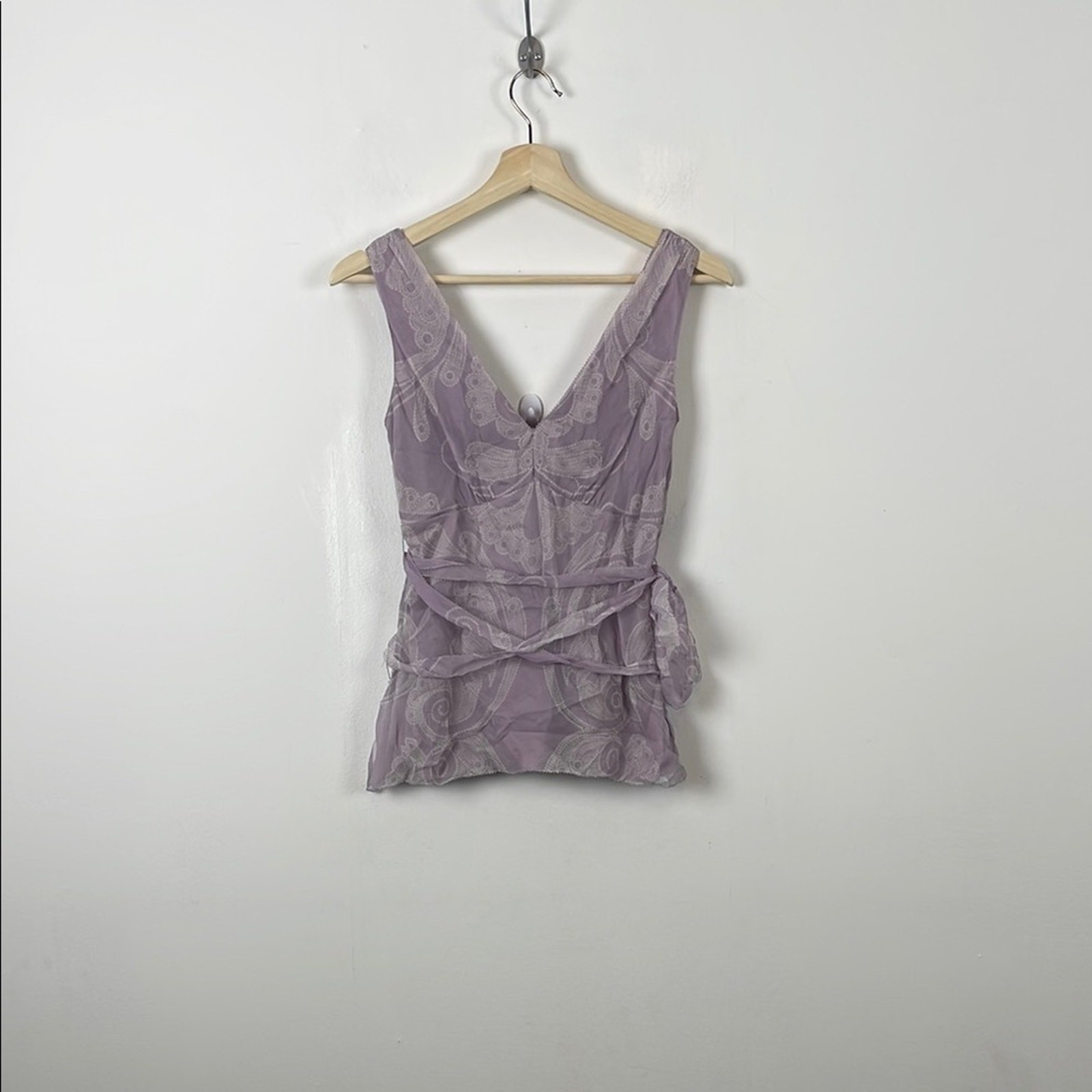 Elie Tahari Silk Lavender Sleeveless Lace Top Babydoll Sweatheart Neck Womens XS