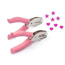 2 Pieces Handhold Hole Paper Punch, Heart and Star Shape Punch for pink