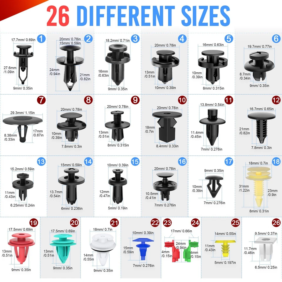 925PCS Car Retainer Clips & Fasteners Push Trim Clips Fender Rivet Bumper Kit Foto 3 de 4