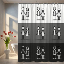 Cute Black and White Couples Shower Curtain for Bathroom Decor