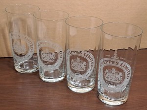 VINTAGE SCHWEPPES LIMITED 4 pc. GLASS SET 6" X 3" D w/ FROSTED PRINT