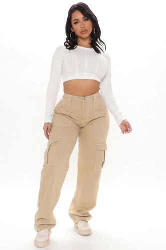 Fashion Nova Tall Size 11 Khaki Cargo Carpenter Pants NWT Tan Utility Style - Picture 5 of 20