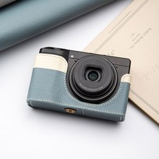 For Ricoh GR III/IIIX/IV Case Genuine Leather Half Case Bag Cover Blue/White