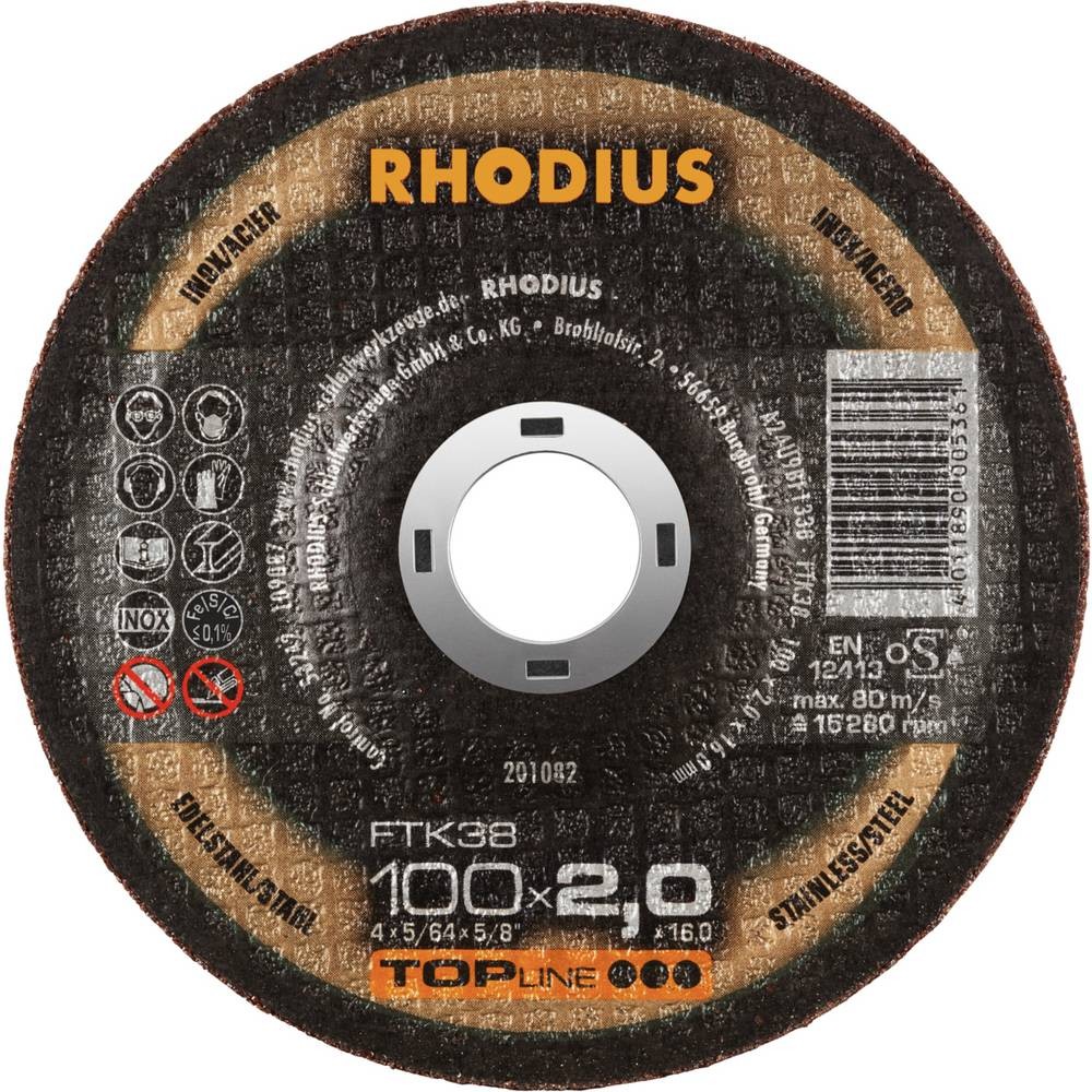 Disque à tronçonner Rhodius FTK38 coupe nette et sans bavure de l'inox en boîte de 25