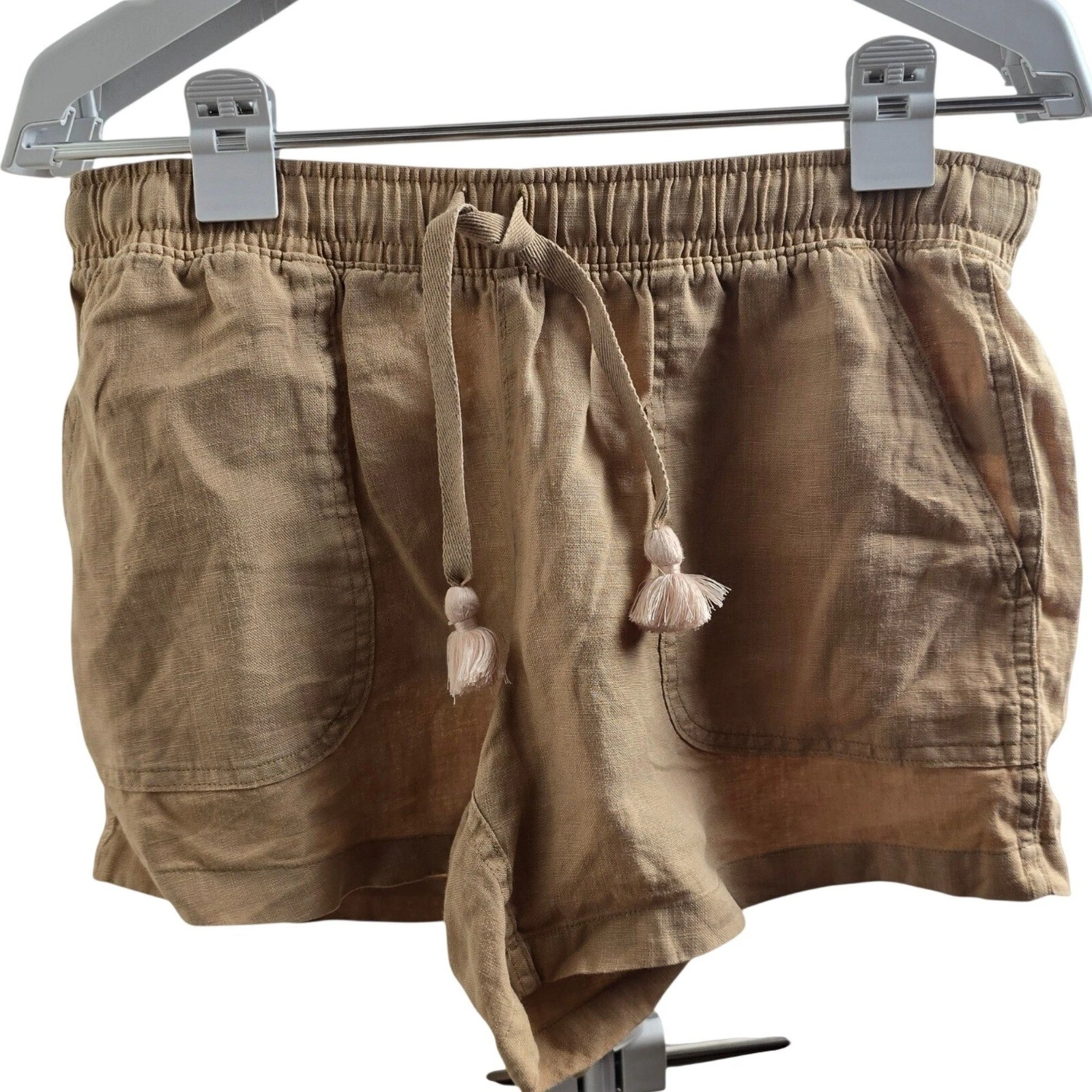 Spartina 449 Linen Shorts S Tan Tassel Drawstring Coastal Boho Beach