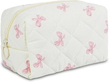 Quilted Cotton Makeup Pouch for Women and Girls, Travel Cosmetic Bag