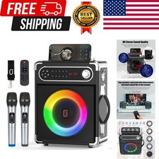 Karaoke Machine with Two Wireless Microphones, Portable Bluetooth Speaker wit...