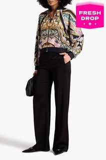 RRP€2300 CAMILLA Silk Bomber Jacket Size M Black Rhinestones Printed