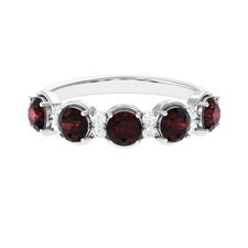 Round 4mm Natural Garnet 925 Sterling Silver Half Eternity Band Ring Mothers Day