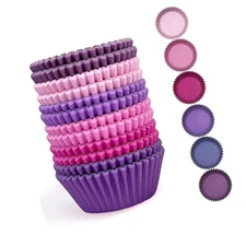 qiqee 300 Counts Cupcake Liners Cupcake Cups Food Grade 6 Solid Pink Purple C...