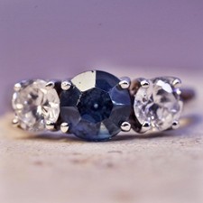 Size 9.25, vintage sterling 925 silver handmade ring with blue topaz