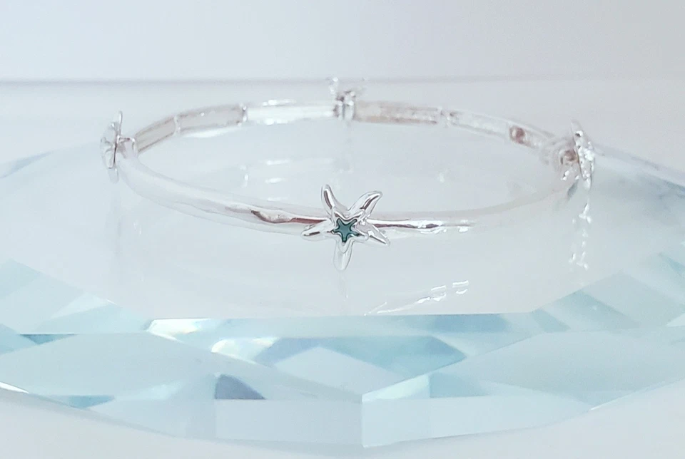 Periwinkle By Barlow Delicate Silver-Tone & Aqua Stretch Starfish Bracelet - Image 2 of 4