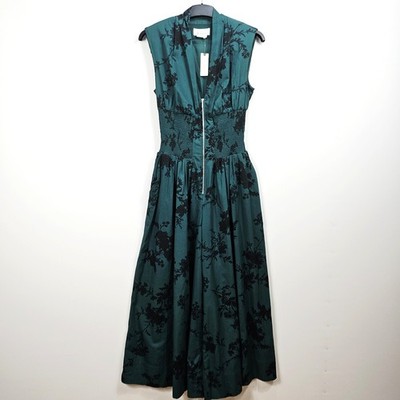 Anthropologie Jumpsuit Tommie türkis Blumen weites Bein Reißverschluss vorne gesmokte Taille S