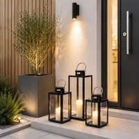 3Tlg Gartenlaternen Set Laternen Windlichter Laterne Metall Schwarz 30/40/53Cm