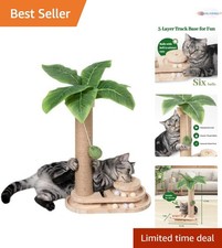 Modern Sisal Cat Scratcher - 17.7" Tall Toy with 2-Layer Wooden Ball Track