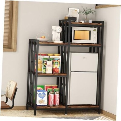  6-Tier Kitchen Bakers Rack, Utility Storage Shelf, Mini Fridge & Rust Brown