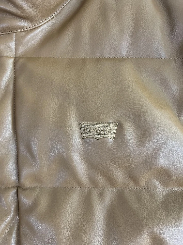 Levi's Jacket Mens Large Brown Faux Leather Puffer Quilted Insulated Zip Snap - Image 3 of 4