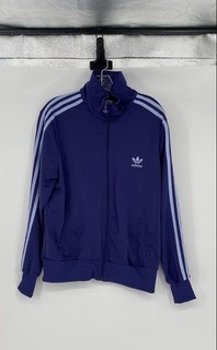 Adidas Womens Purple White Striped Long Sleeve Full Zip Track Jacket Size XL