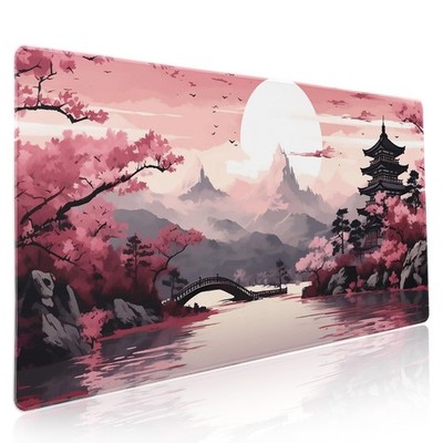 Pink Japanese Sakura Gaming Mouse Pad XXL Cherry Blossom Tower Mountain Lands...
