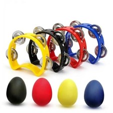 4-Pack Handheld Tambourine with 4 Egg Shakers, for Kids & Adults, Practice,