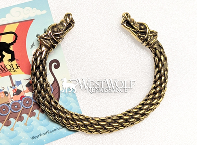 #ad Gold Viking Wolves Bracelet Norse Medieval Bronze Jewelry Wolf Torc Skyrim $149.95