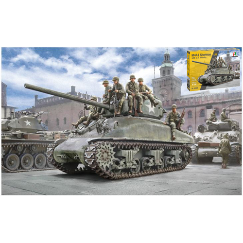 M4A1 Sherman With Infantry Kit 1:35 Italeri Kit Mezzi Militari -D- Neues Modell-image