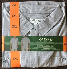 NEW NWT Orvis Shirt Mens XXL Gray Plaid Short Sleeve Tech Shirt UPF 30 Quick Dry