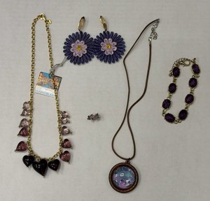5 Pc Purple Costume Jewelry Lot Murano Glass Necklace Bracelet Earrings