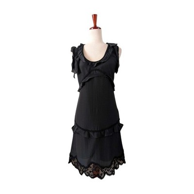 ROCHAS Black Silk and Cotton Blend Little Black Sleeveless Ruffle Dress Sz IT36