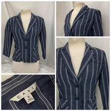 Cabi Blazer Jacket Sz 4 Blue Stripe 100 Linen 2-Button LNWOT YGI U1-82