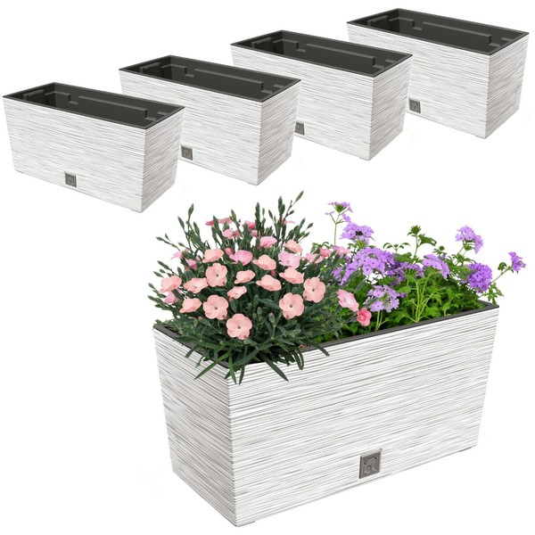 4X Blumenkasten MeißEl Balkonkasten Pflanzkasten Weiß 12L 39,5 Cm Mit Einsatz 8L-image