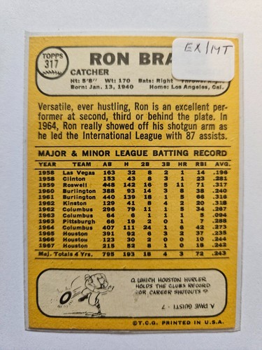 1968 TOPPS RON MARCA #317 EX/MT SPEDIZIONE COMBINATA - Foto 2 di 2