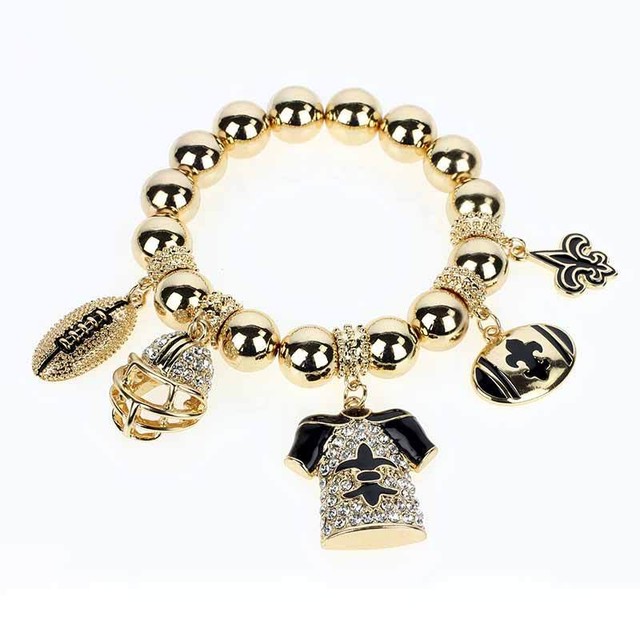 Goldtone New Orleans Saints Football MultiCharm Beaded Stretch