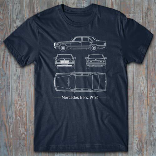 Tシャツ・カットソー MERCEDES BENZ PRINTED T-SHIRT Automotive T-shirt - Mercedes W126 - JDM technical blueprint