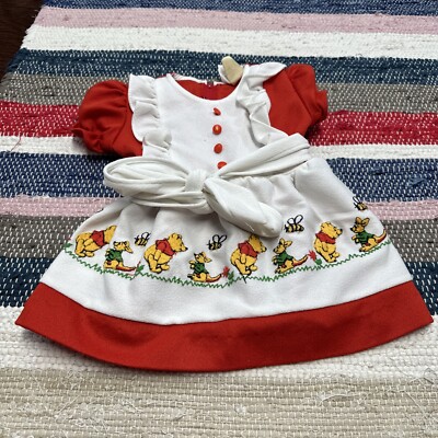 Vtg Sears Winnie The Pooh Roo Dress 70s Embroidered Apron Red Strings 2T