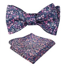Mens Classic Floral Pattern Self-tied Bow Tie and Handkerchief Set Navy Blue ...