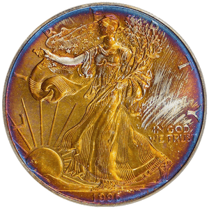 1996-1-American-Silver-Eagle-PCGS-MS68-Nicely-Toned-Gadsden-Label-ASE