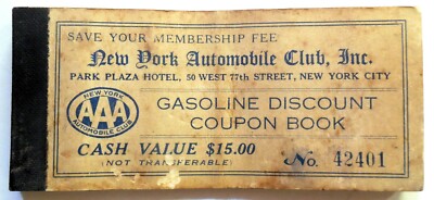 VINTAGE GASOLINE DISCOUNT COUPON BOOK NEW YORK AUTOMOBILE CLUB 1940s