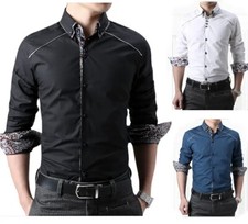 Mens Dress Shirts Clothes Long Sleeves Luxury Slim Fit Camisas Casual Shirts Top