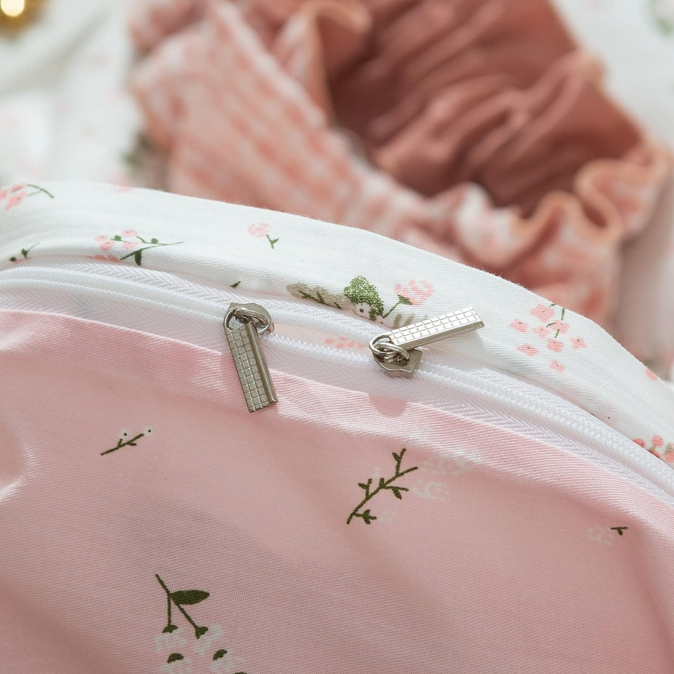 Women Girls Pink Duvet Cover Queen Flower Duvet Cover Cotton Duvet